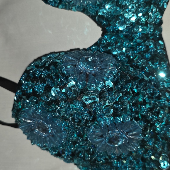 Sequin Embellished Teal Bra - Picture 3 of 6